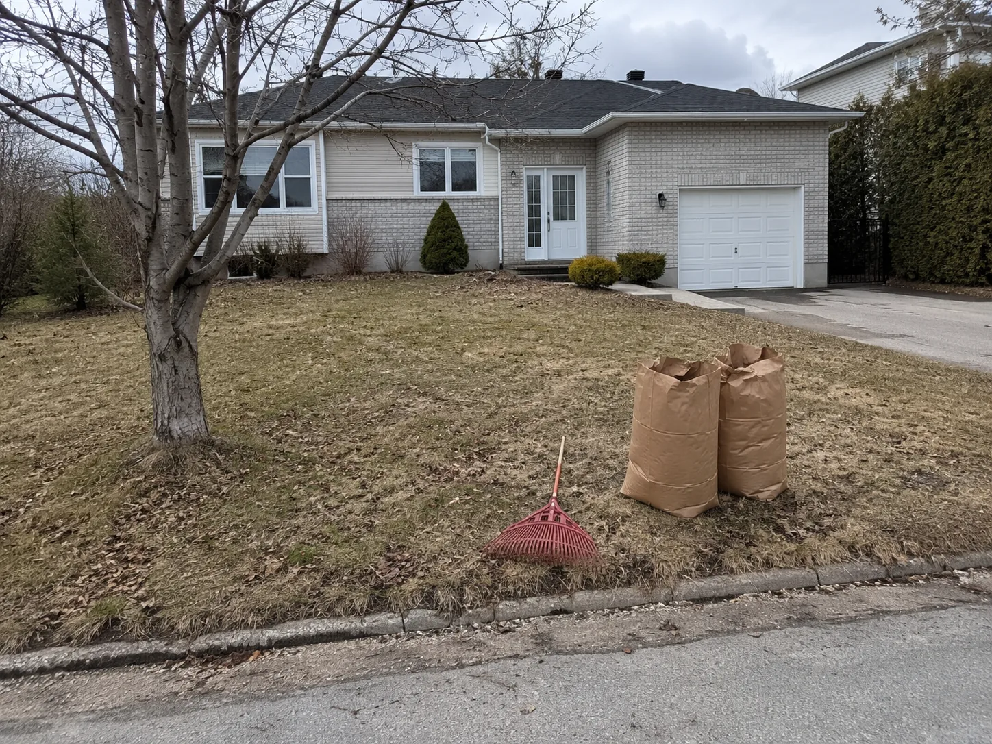 Résidus de printemps rassemblés devant une maison